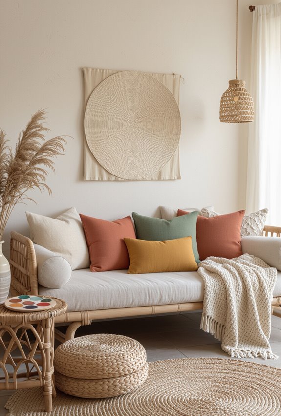 serene neutrals with muted jeweltones