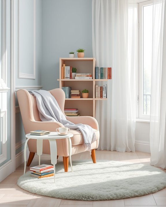 serene pastel reading nook