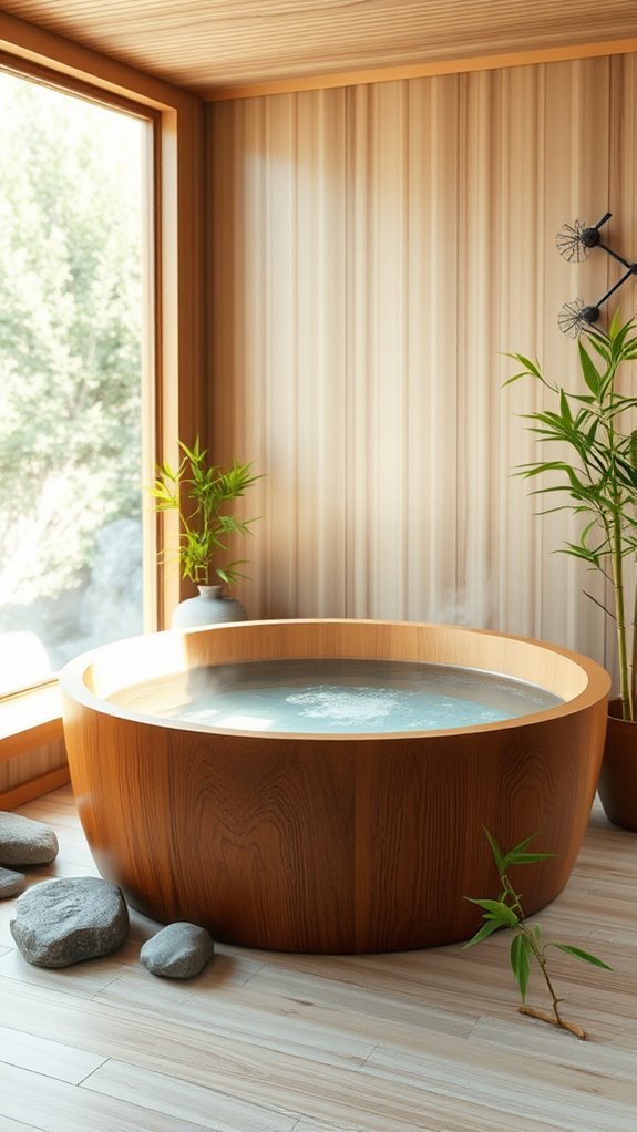 serene wooden soaking tubs