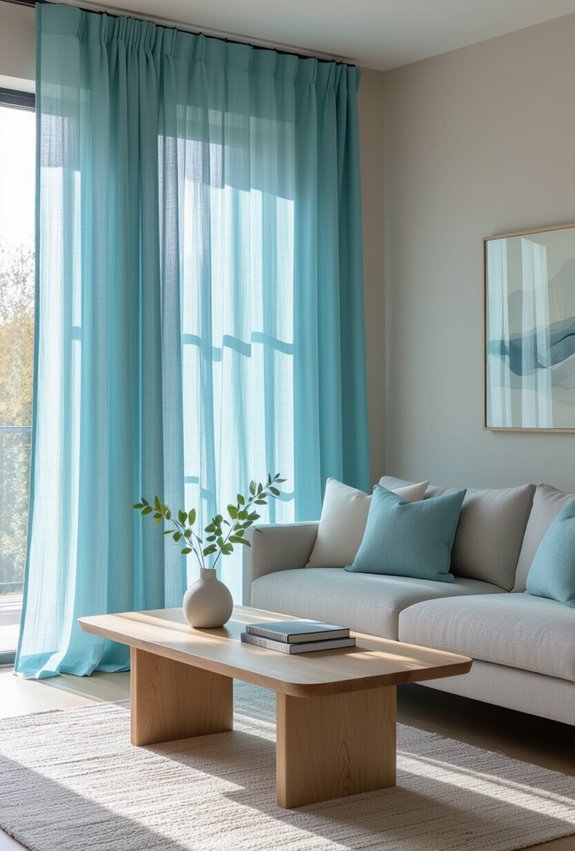 sheer aqua curtains enliven