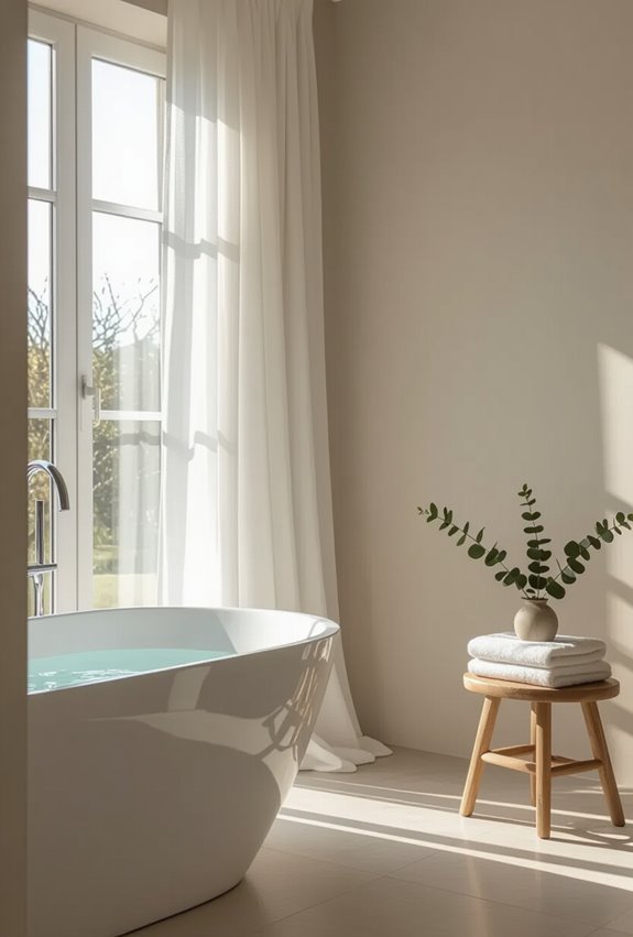 sheer curtains soften bathtub light