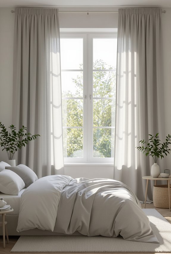 sheer grey curtains soften light