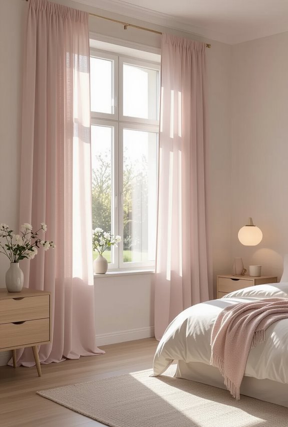 sheer pink curtains soften light