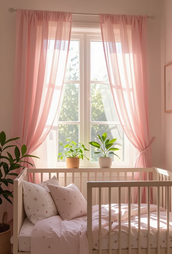 sheer pink curtains soften light