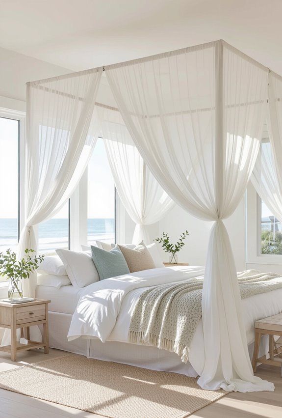 sheer tasseled coastal canopy bed