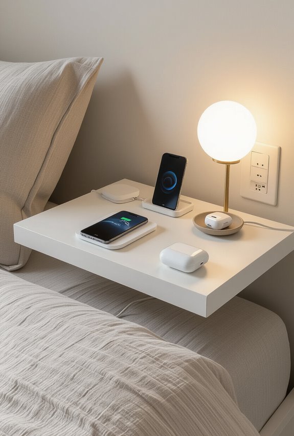 shelf turned bedside charging station