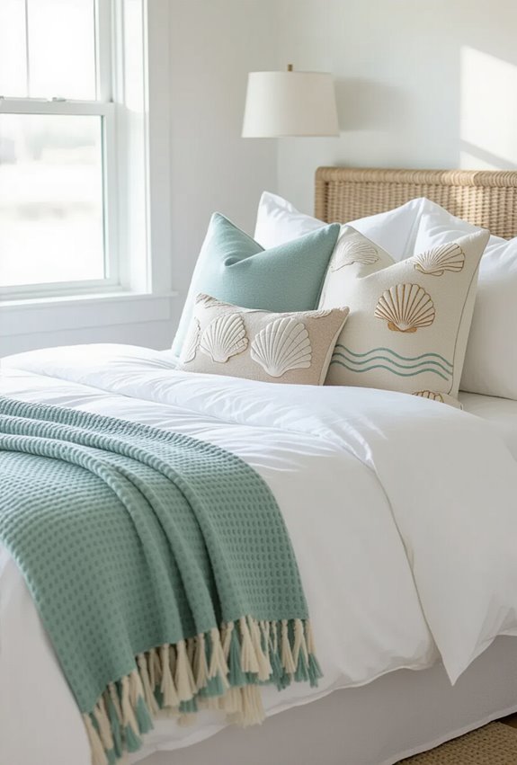 shell and wave coastal pillows