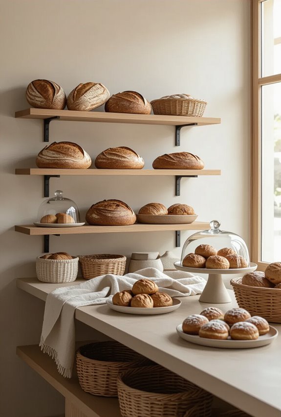 shelved artisanal bread display