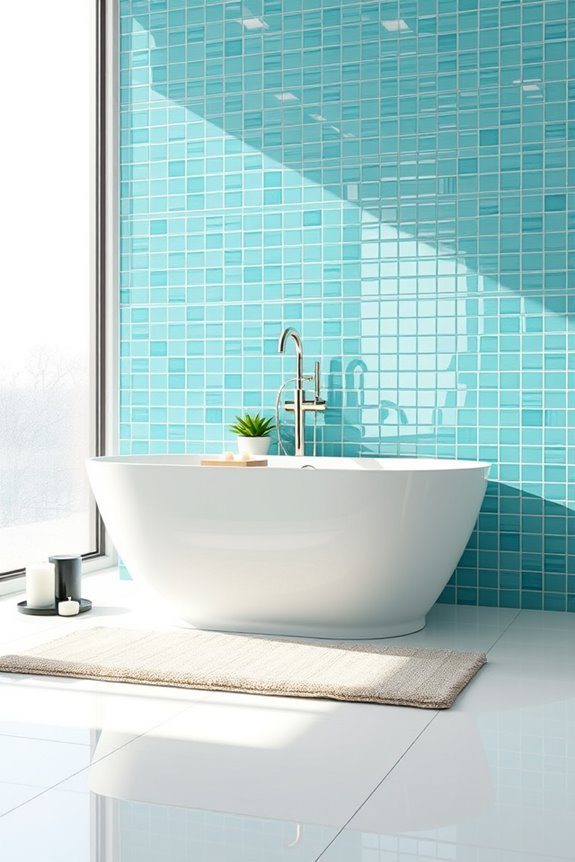 shiny teal bathroom accents