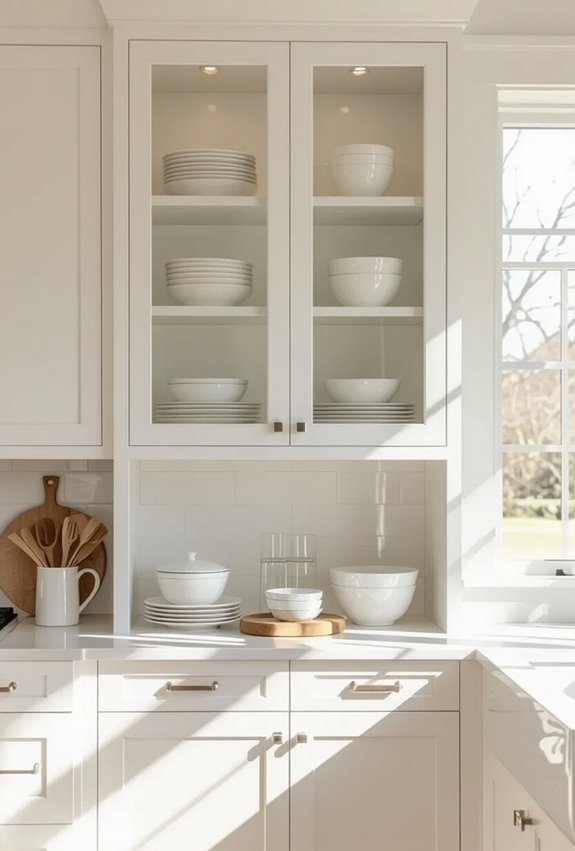 showcase curated dishware behind glass