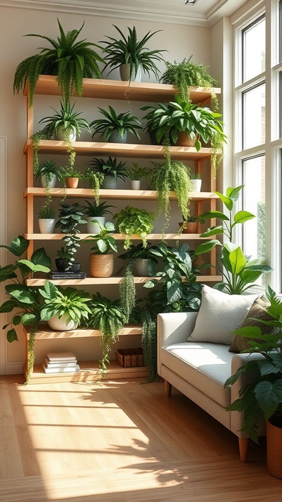 showcase greenery with shelves