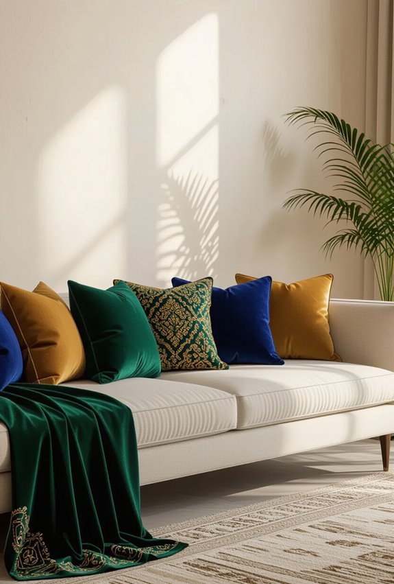 silk and velvet tufted cushions