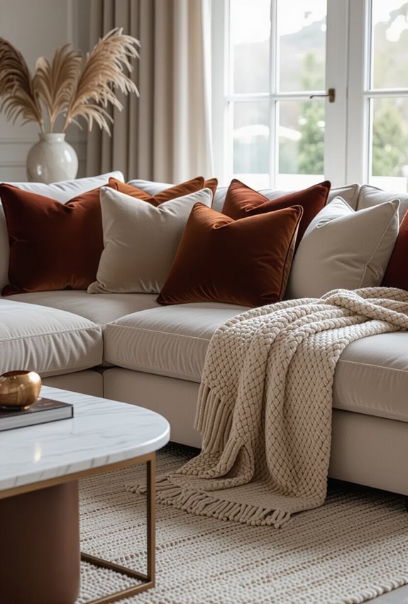 silk throws and velvet upholstery