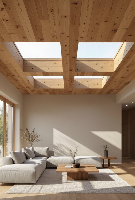 skylights brighten wooden ceilings