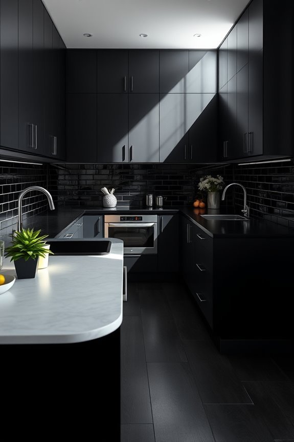 sleek all black minimalist kitchen