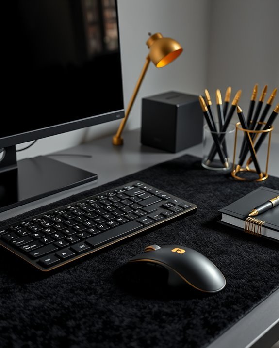 sleek black and gold accessories