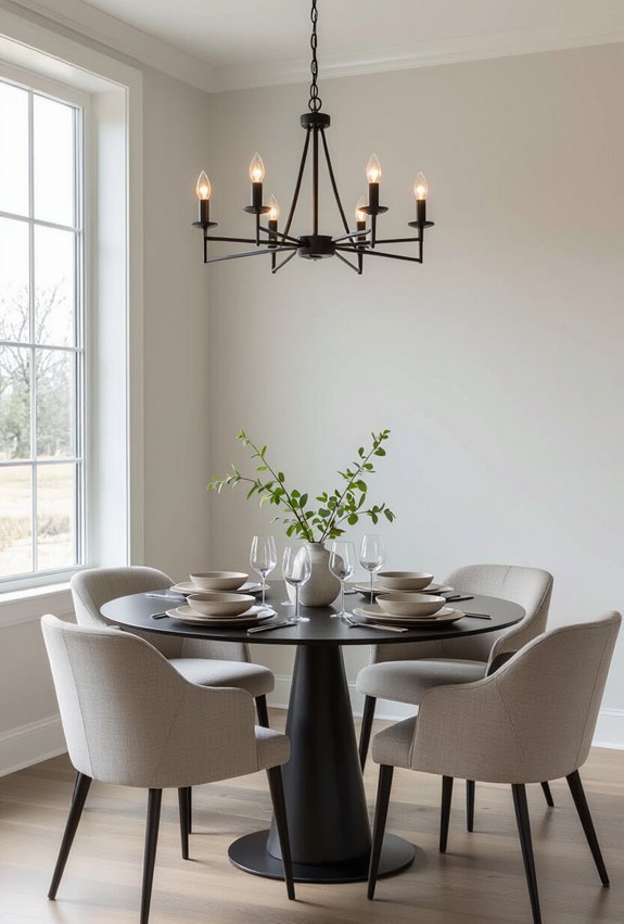 sleek black chandelier airy