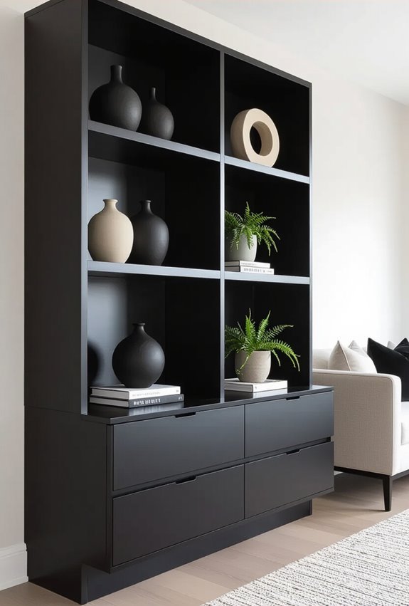sleek black concealed storage