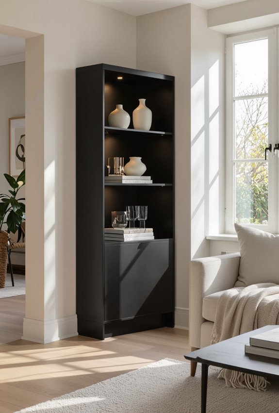 sleek black corner storage