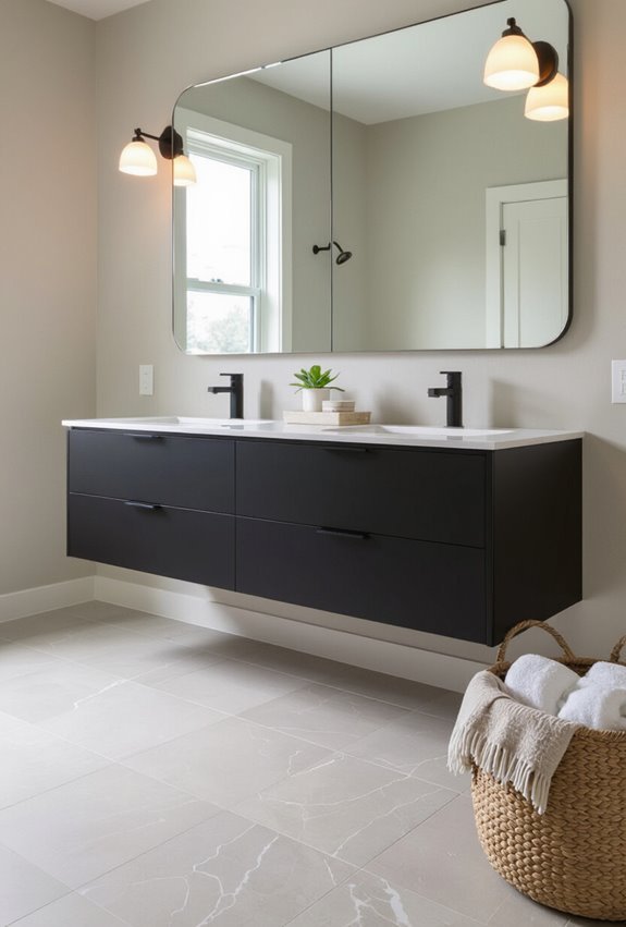 sleek black floating vanity