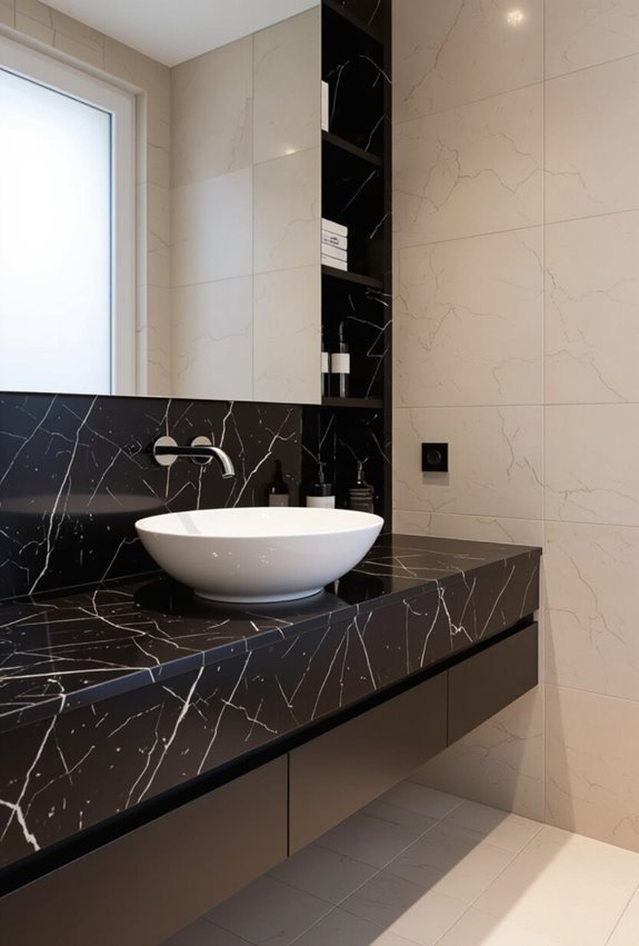 sleek black granite contrast