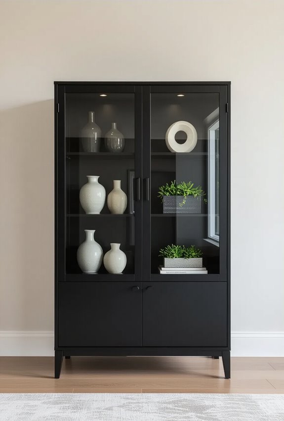 sleek black living room showcase