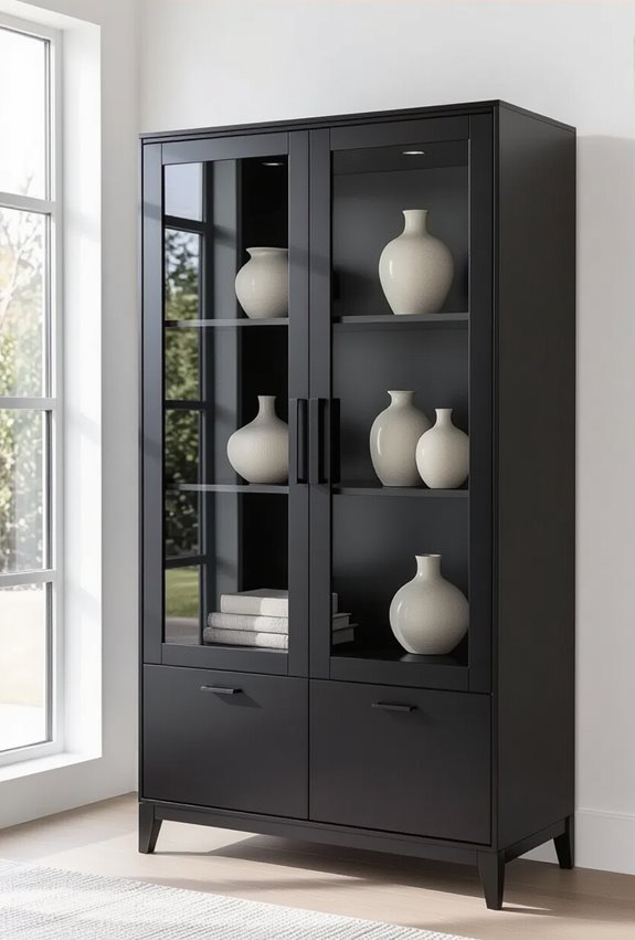 sleek black minimalist display cabinets