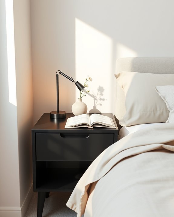 sleek black nightstand decor