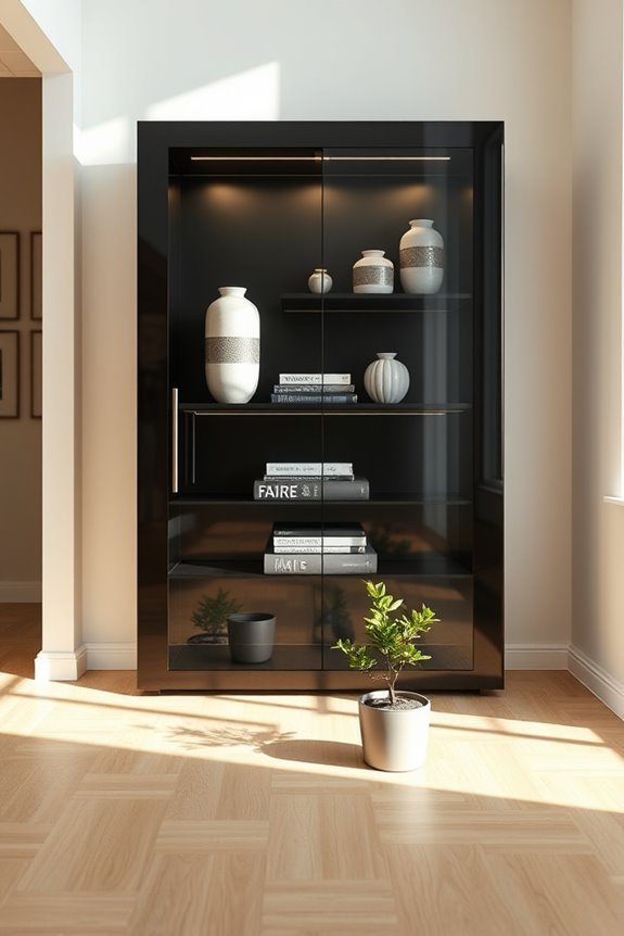sleek black space saving cabinets