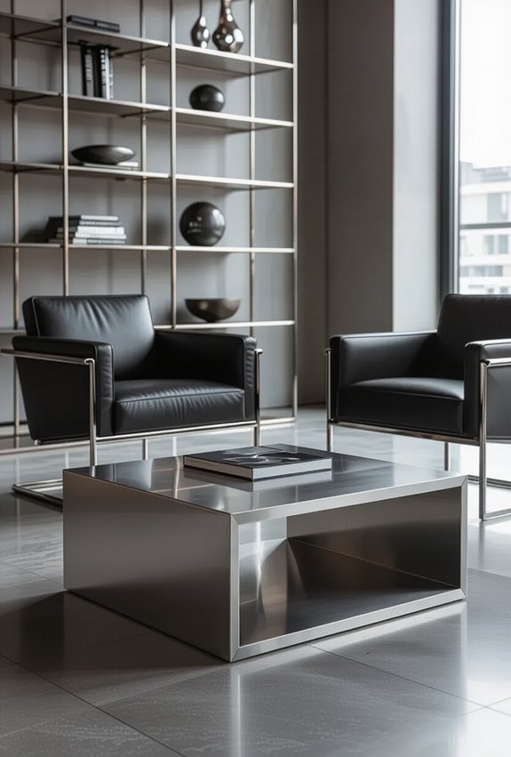 sleek brushed steel angular furniture