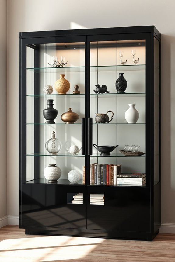 sleek cabinets showcase collectibles
