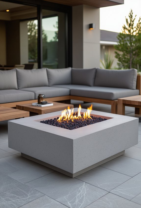 sleek concrete gas firepit