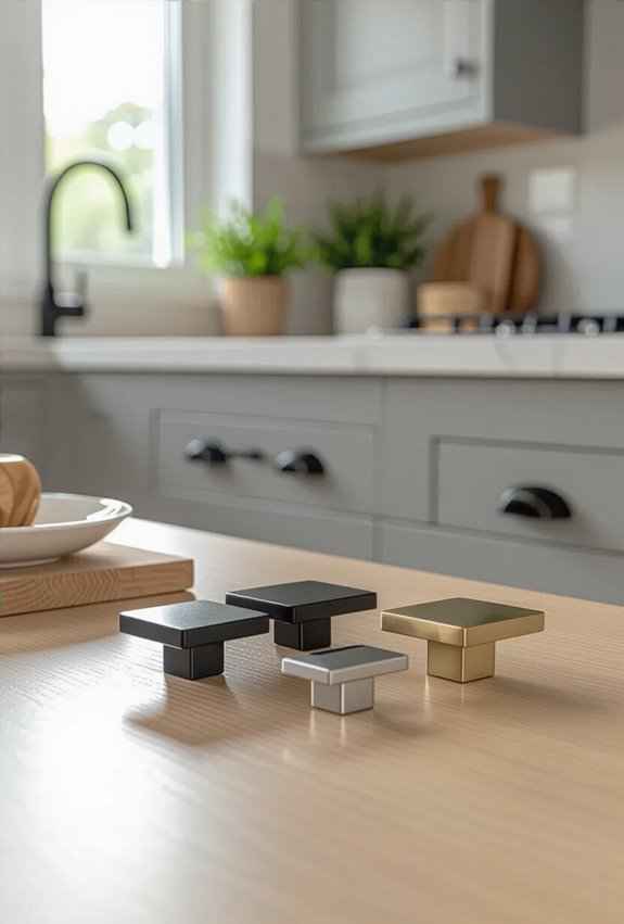 sleek contrasting minimalist cabinet hardware