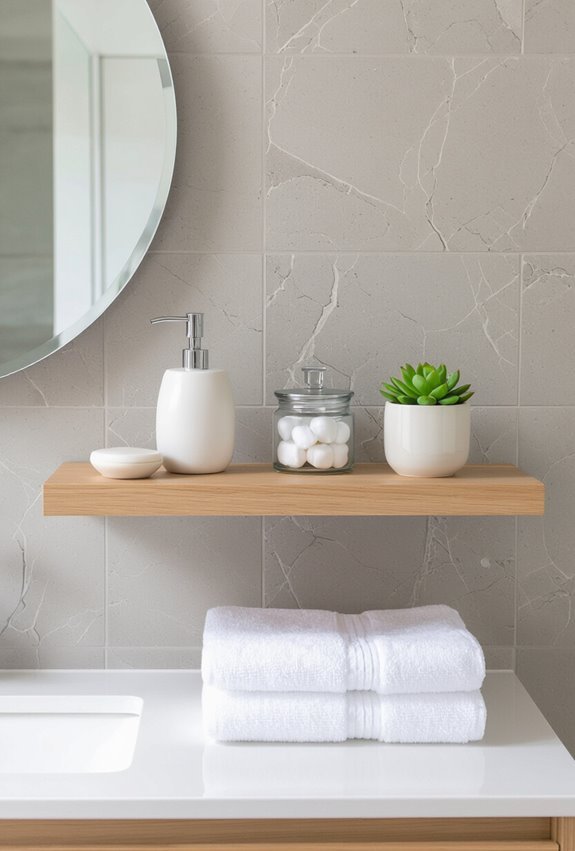 sleek floating bathroom storage