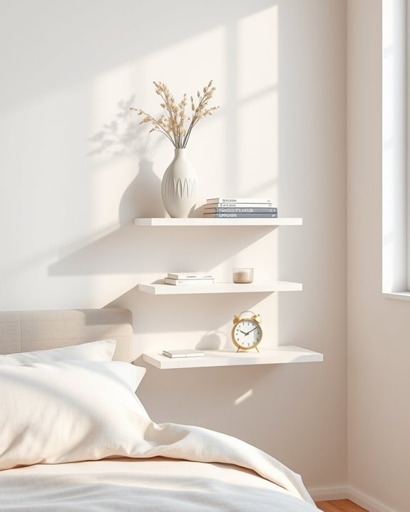 sleek floating shelf storage