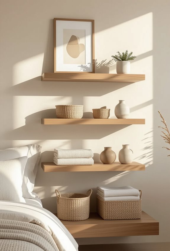 sleek floating shelf storage