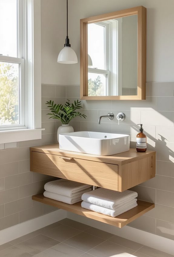 sleek floating shelf vanity