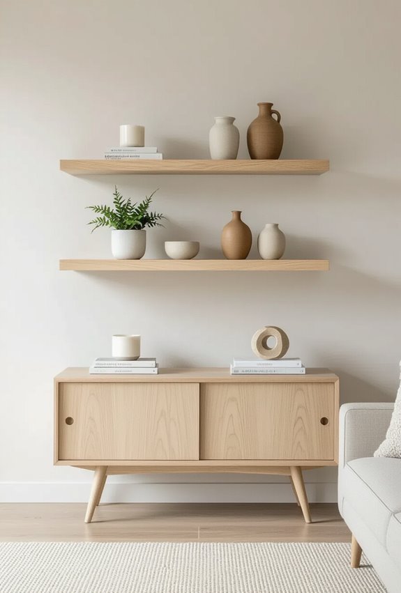 sleek floating shelves showcase decor
