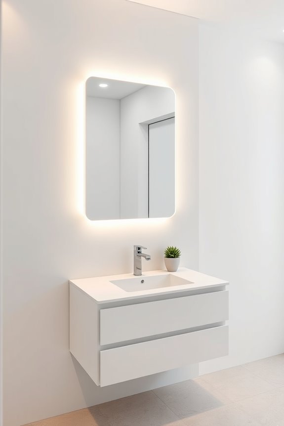 sleek floating vanity mirrors