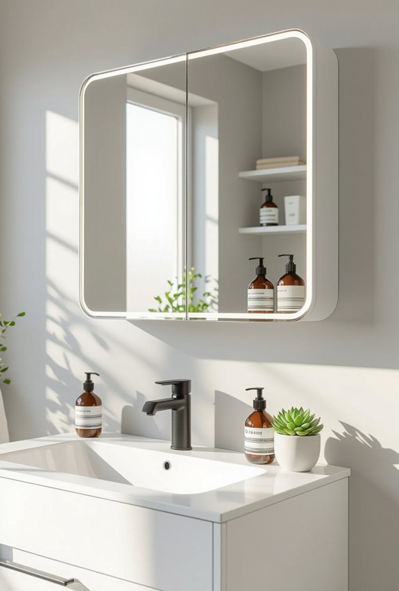 sleek frameless bathroom mirror cabinetry