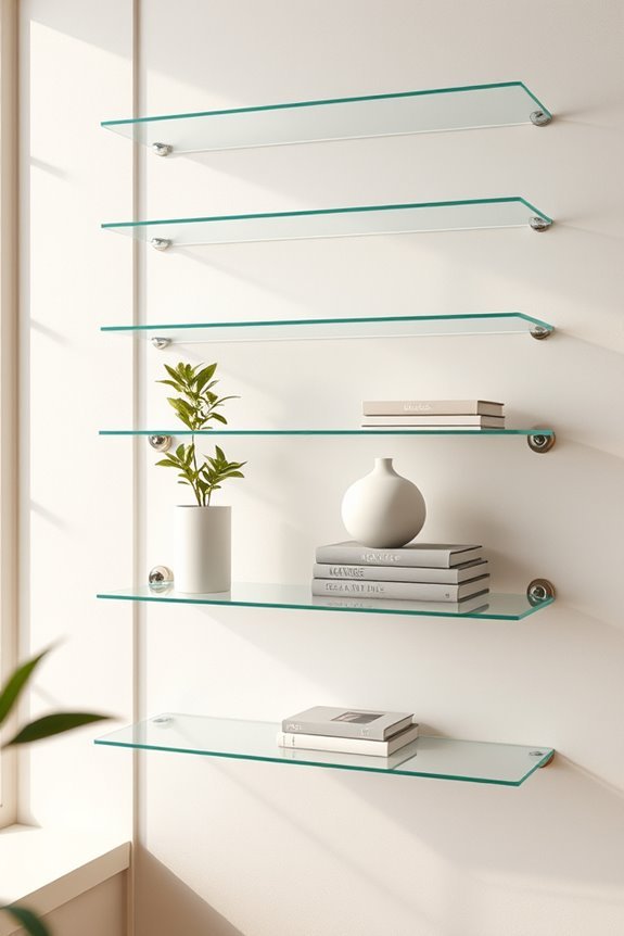 sleek glass shelves enhance decor