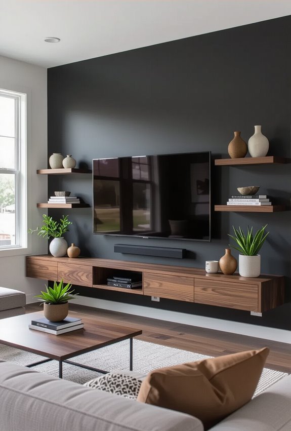 sleek illuminated floating shelf display