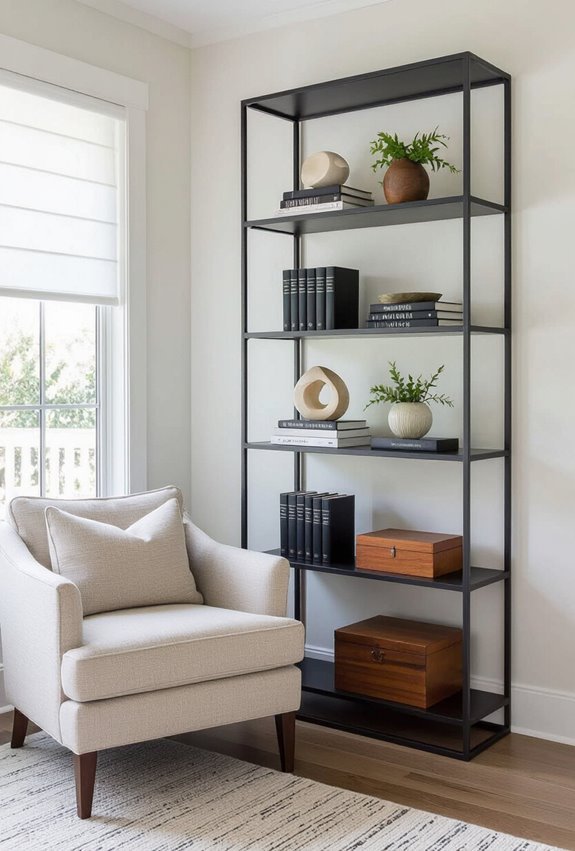 sleek industrial metal bookshelves