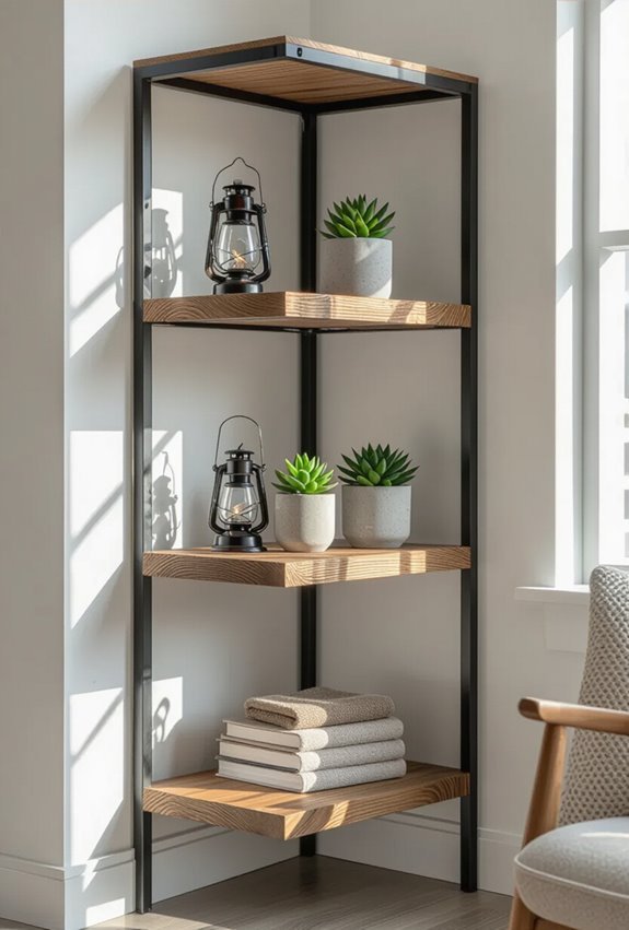 sleek industrial metal corner shelves