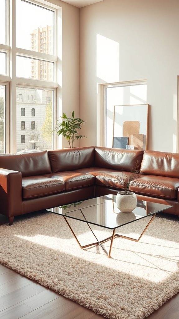 sleek leather l shaped couches