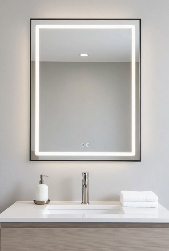 sleek led mirrors with metal