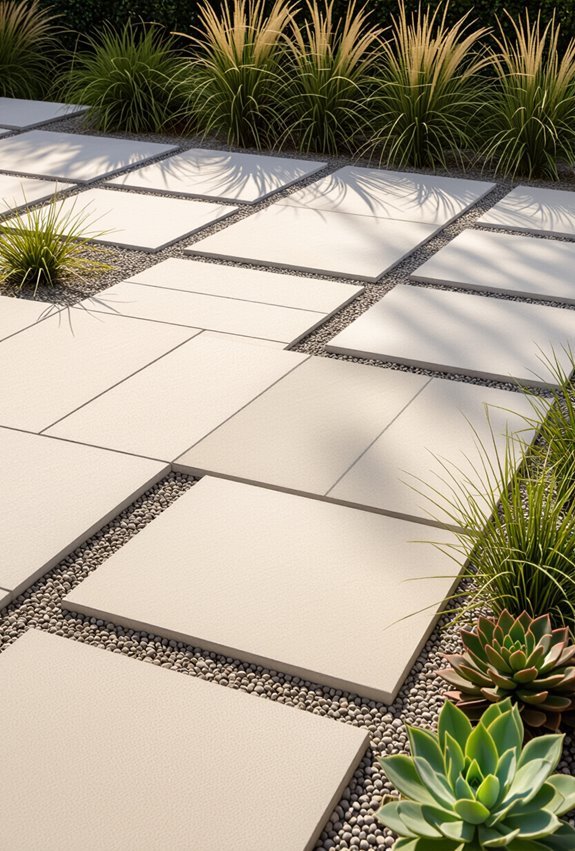 sleek linear polished concrete pavers