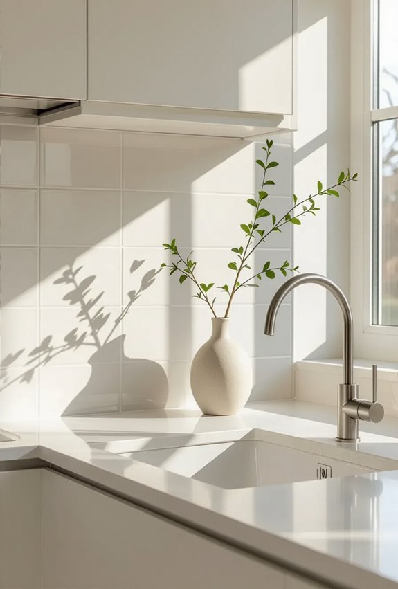 sleek matte white backsplash