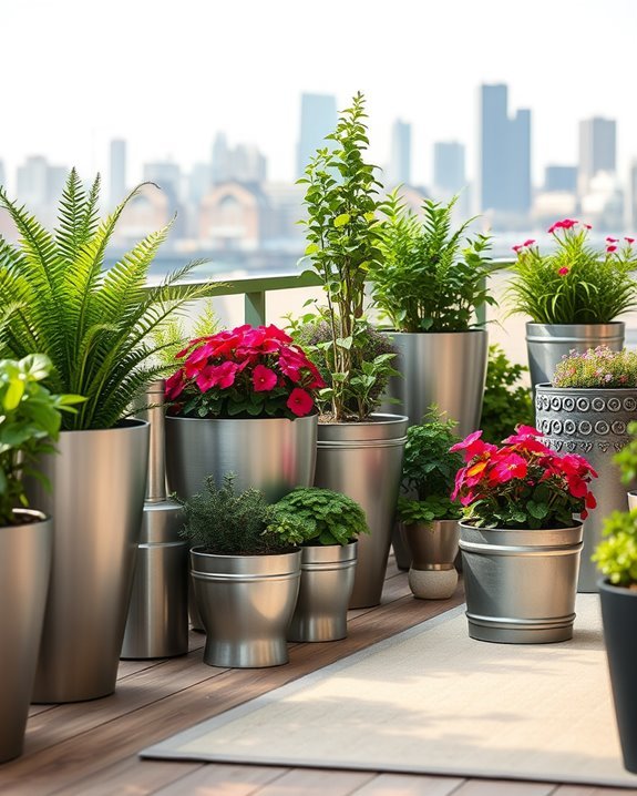 sleek metal planters elevate gardens