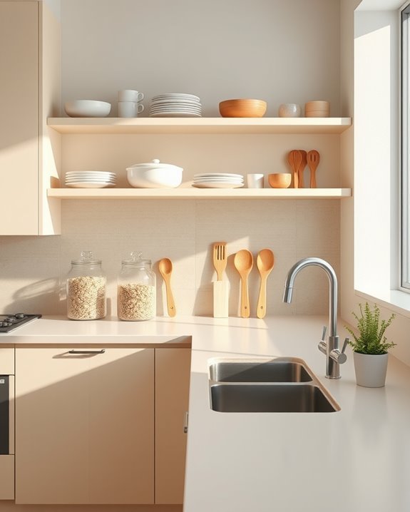 sleek minimalist beige shelving